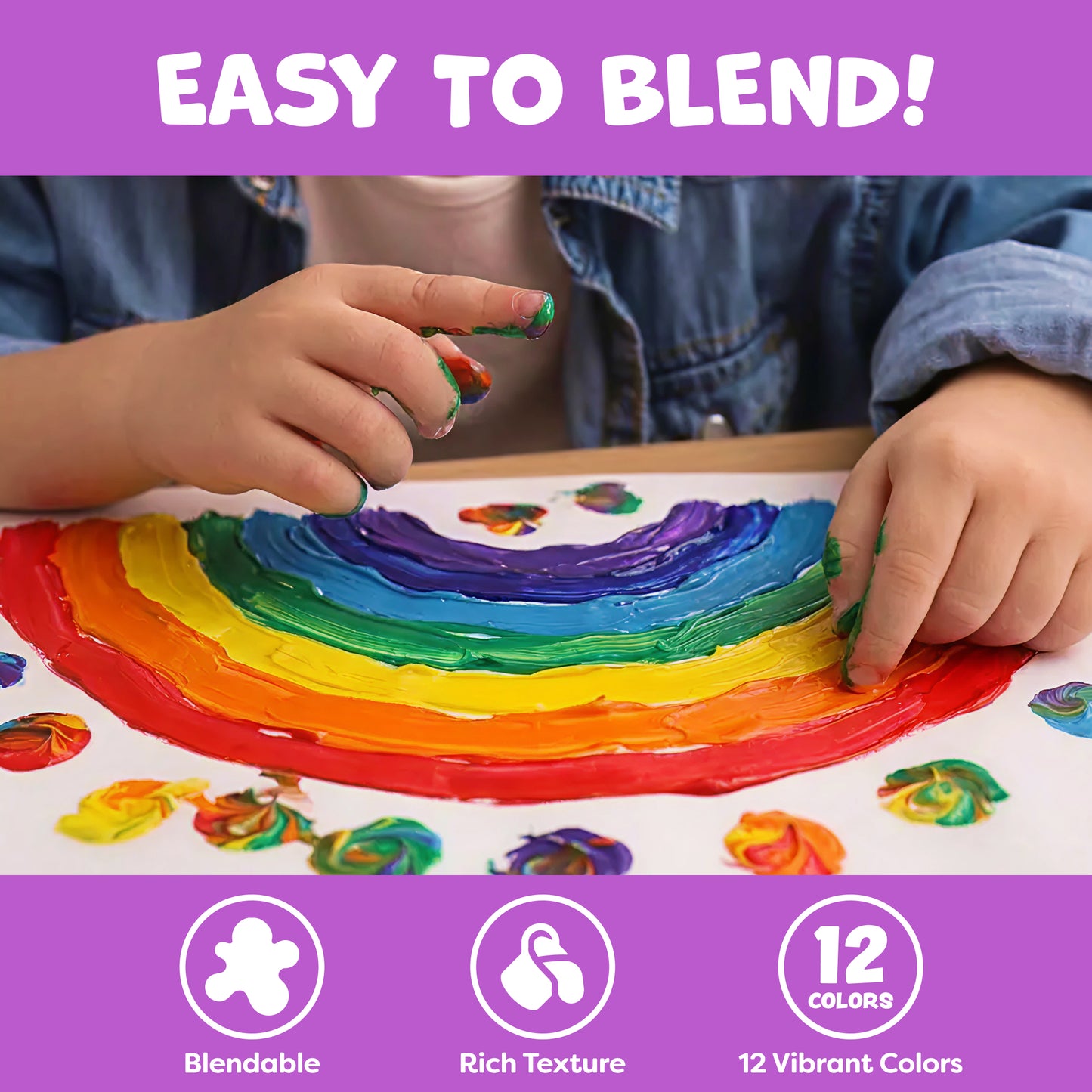 Washable Finger Paints for Kids - 12 Colors