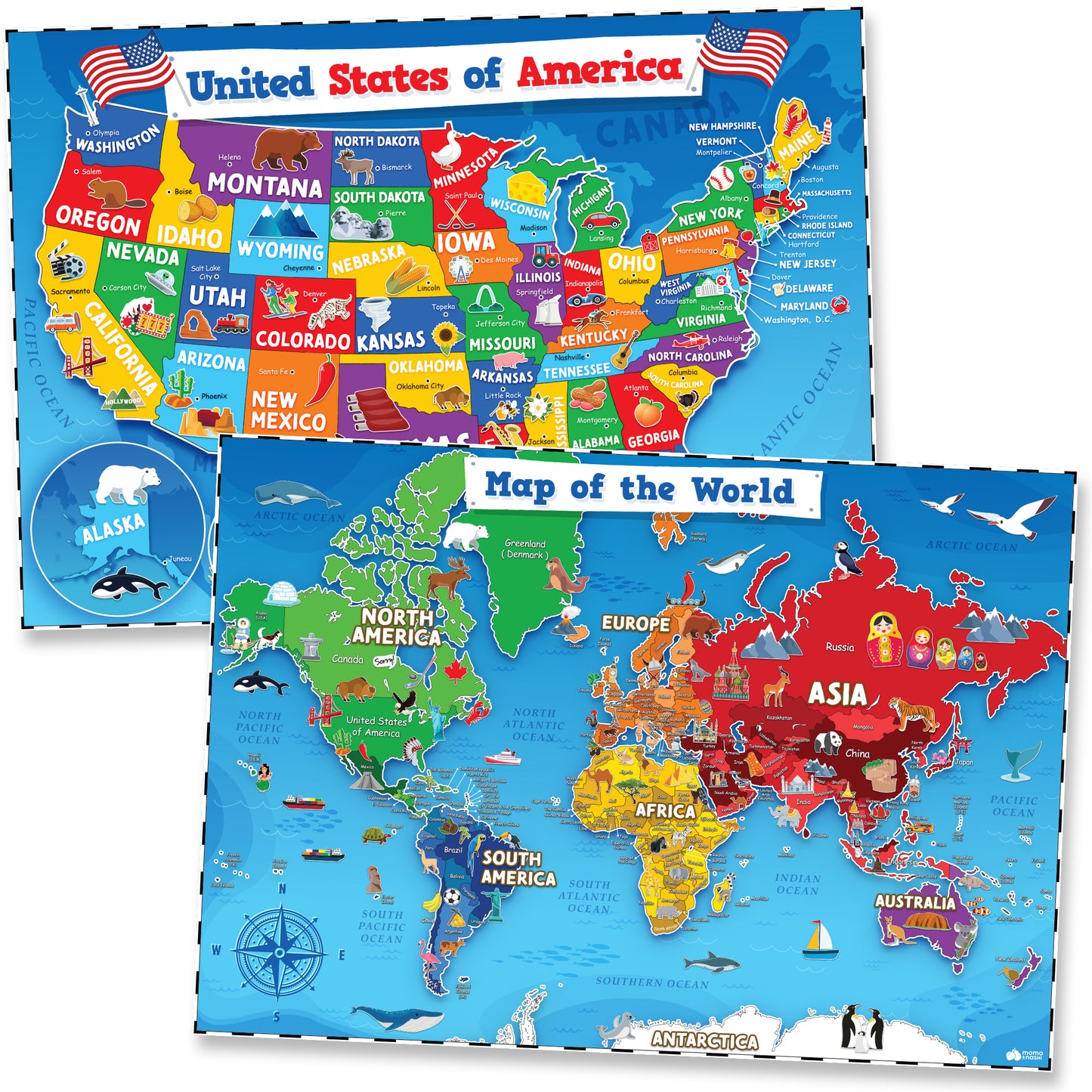 USA and World Map Posters